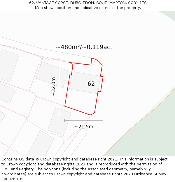 62, VANTAGE COPSE, BURSLEDON, SOUTHAMPTON, SO31 1ES: Plot and title map