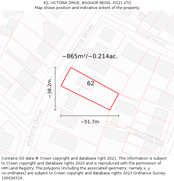 62, VICTORIA DRIVE, BOGNOR REGIS, PO21 2TG: Plot and title map