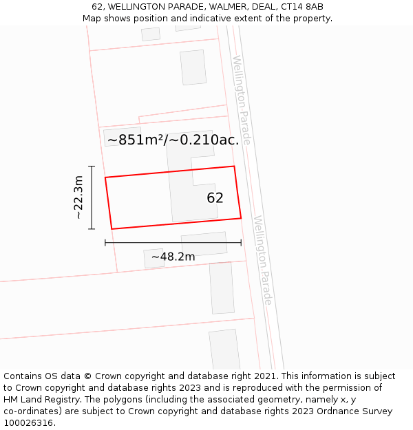 62, WELLINGTON PARADE, WALMER, DEAL, CT14 8AB: Plot and title map