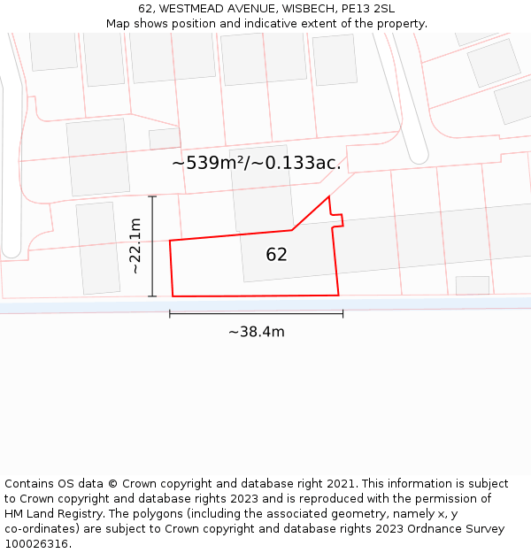 62, WESTMEAD AVENUE, WISBECH, PE13 2SL: Plot and title map