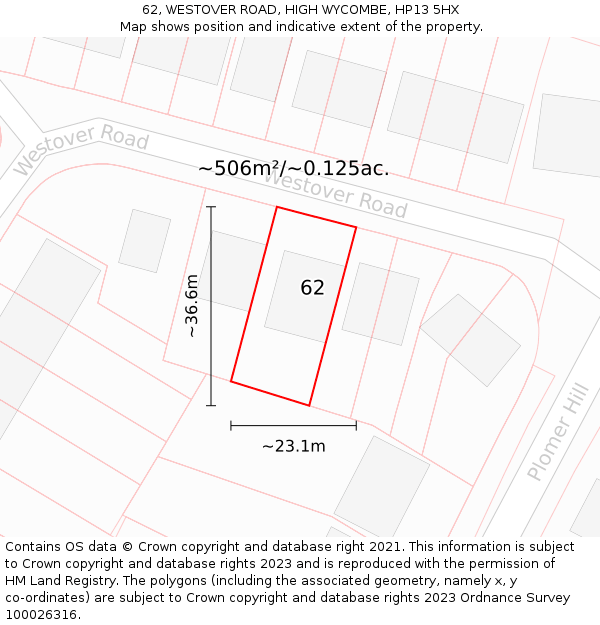 62, WESTOVER ROAD, HIGH WYCOMBE, HP13 5HX: Plot and title map