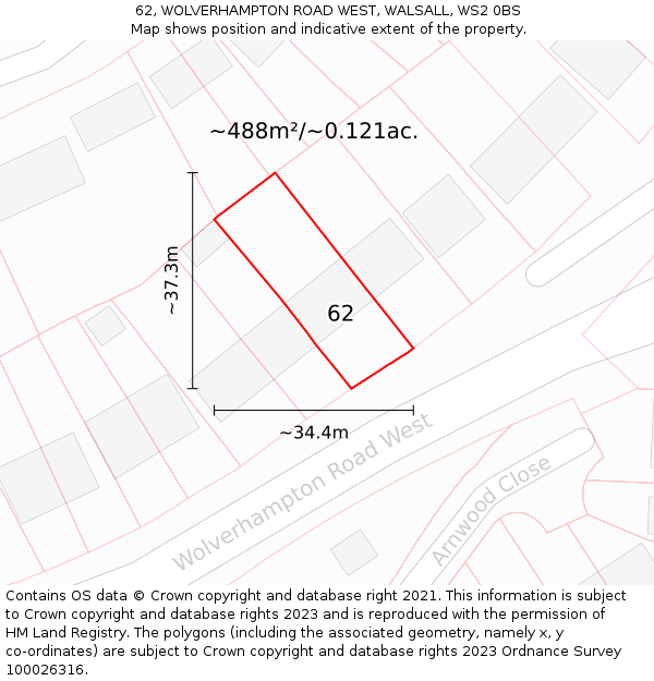 62, WOLVERHAMPTON ROAD WEST, WALSALL, WS2 0BS: Plot and title map