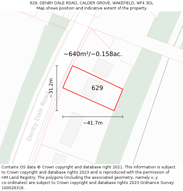 629, DENBY DALE ROAD, CALDER GROVE, WAKEFIELD, WF4 3DL: Plot and title map