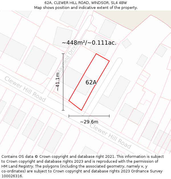 62A, CLEWER HILL ROAD, WINDSOR, SL4 4BW: Plot and title map