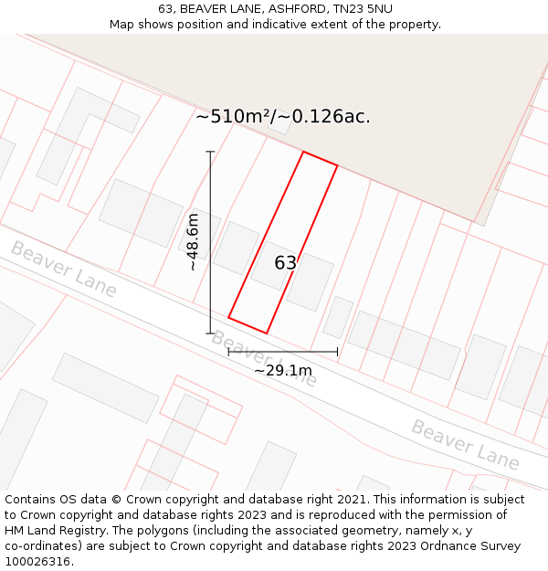 63, BEAVER LANE, ASHFORD, TN23 5NU: Plot and title map