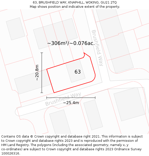 63, BRUSHFIELD WAY, KNAPHILL, WOKING, GU21 2TQ: Plot and title map