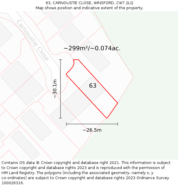 63, CARNOUSTIE CLOSE, WINSFORD, CW7 2LQ: Plot and title map