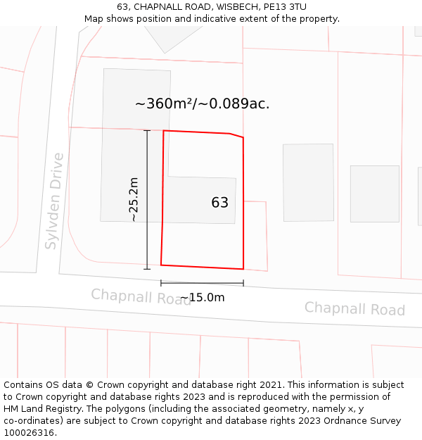 63, CHAPNALL ROAD, WISBECH, PE13 3TU: Plot and title map