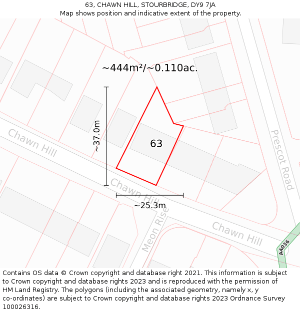 63, CHAWN HILL, STOURBRIDGE, DY9 7JA: Plot and title map