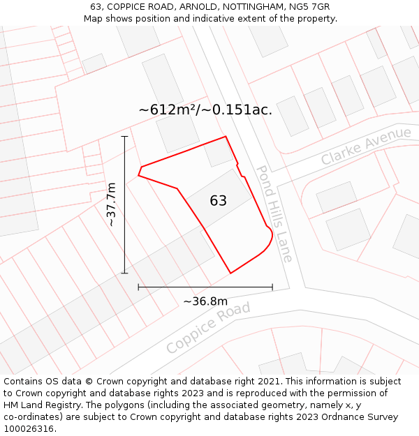 63, COPPICE ROAD, ARNOLD, NOTTINGHAM, NG5 7GR: Plot and title map