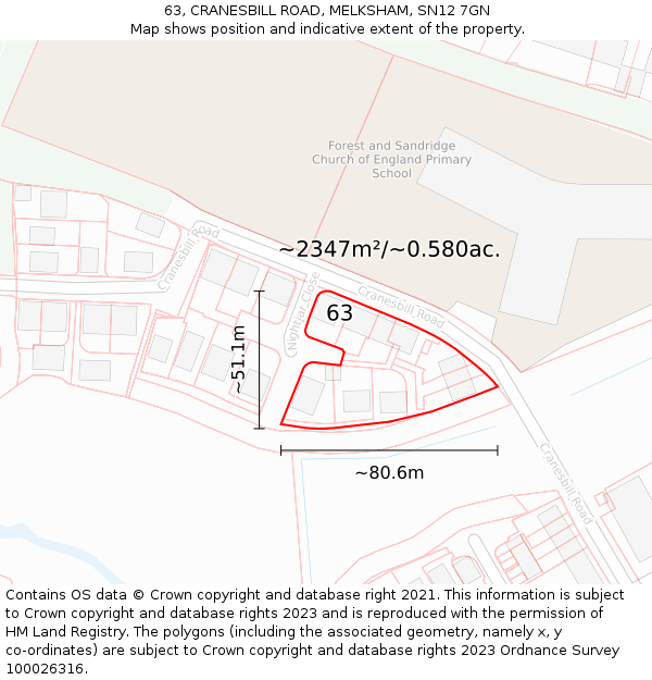 63, CRANESBILL ROAD, MELKSHAM, SN12 7GN: Plot and title map