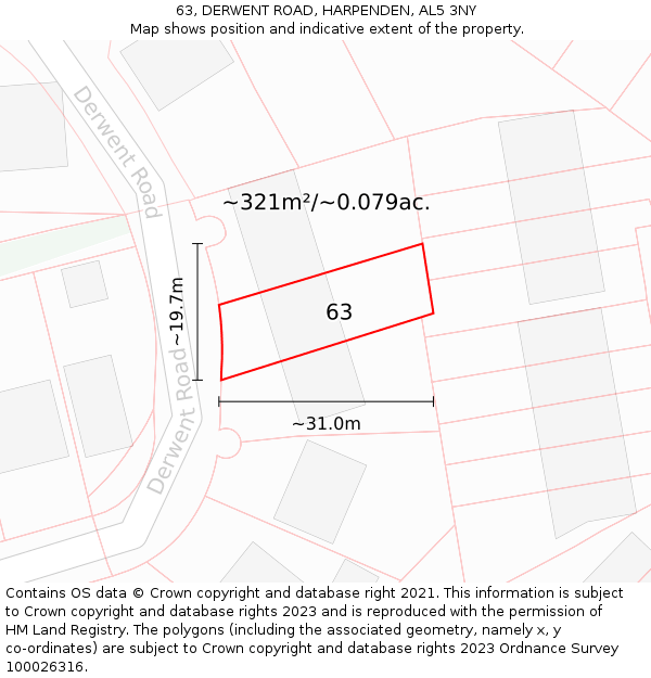 63, DERWENT ROAD, HARPENDEN, AL5 3NY: Plot and title map