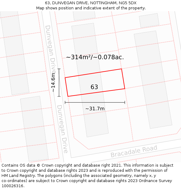 63, DUNVEGAN DRIVE, NOTTINGHAM, NG5 5DX: Plot and title map