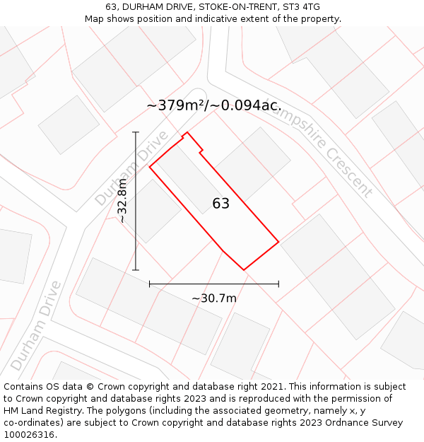 63, DURHAM DRIVE, STOKE-ON-TRENT, ST3 4TG: Plot and title map