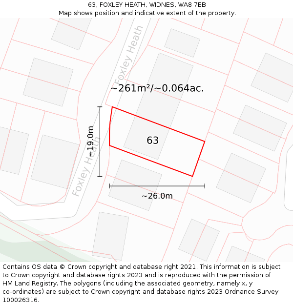 63, FOXLEY HEATH, WIDNES, WA8 7EB: Plot and title map