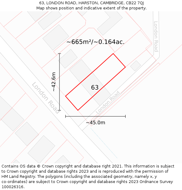 63, LONDON ROAD, HARSTON, CAMBRIDGE, CB22 7QJ: Plot and title map