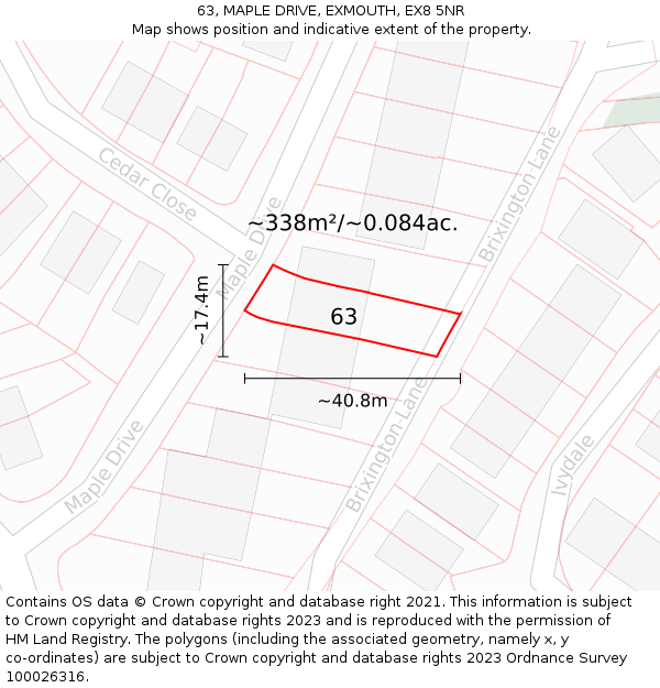 63, MAPLE DRIVE, EXMOUTH, EX8 5NR: Plot and title map