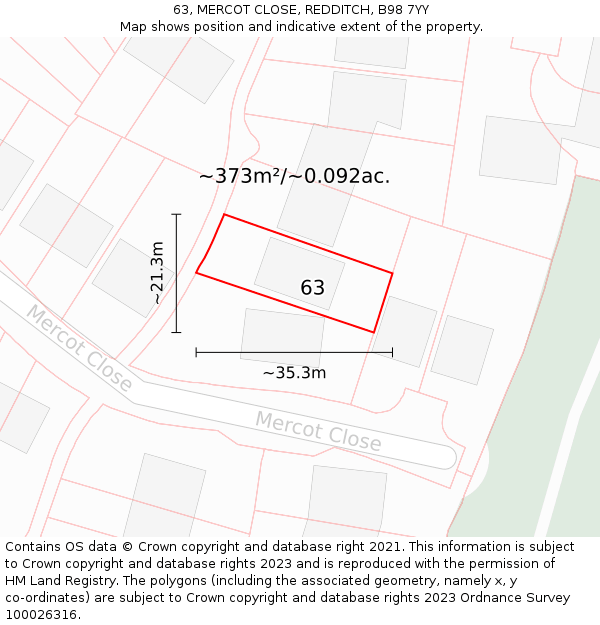 63, MERCOT CLOSE, REDDITCH, B98 7YY: Plot and title map