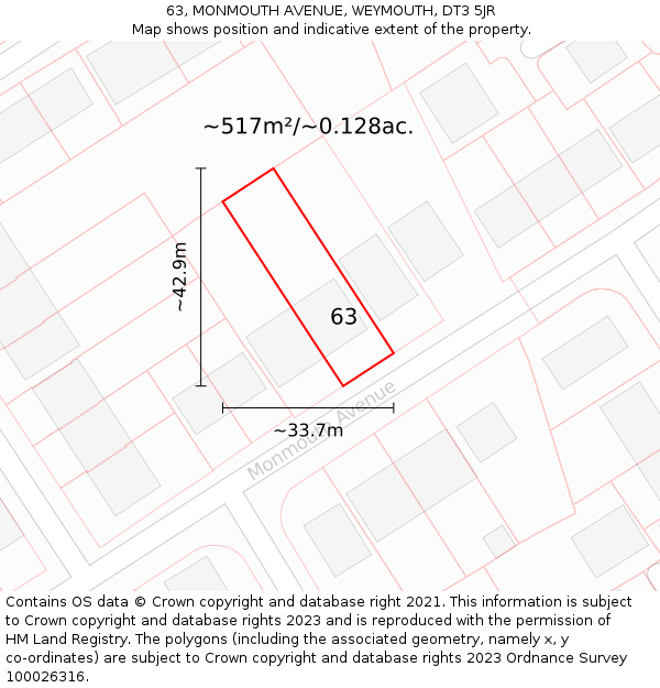 63, MONMOUTH AVENUE, WEYMOUTH, DT3 5JR: Plot and title map