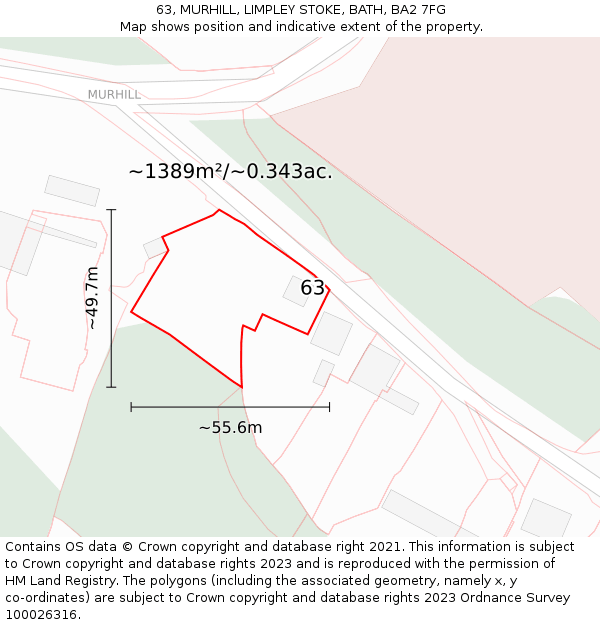 63, MURHILL, LIMPLEY STOKE, BATH, BA2 7FG: Plot and title map