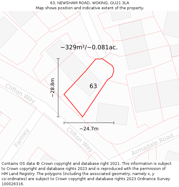 63, NEWSHAM ROAD, WOKING, GU21 3LA: Plot and title map