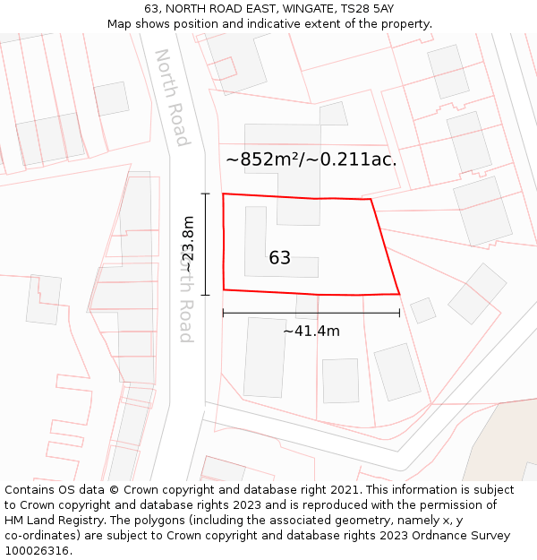 63, NORTH ROAD EAST, WINGATE, TS28 5AY: Plot and title map