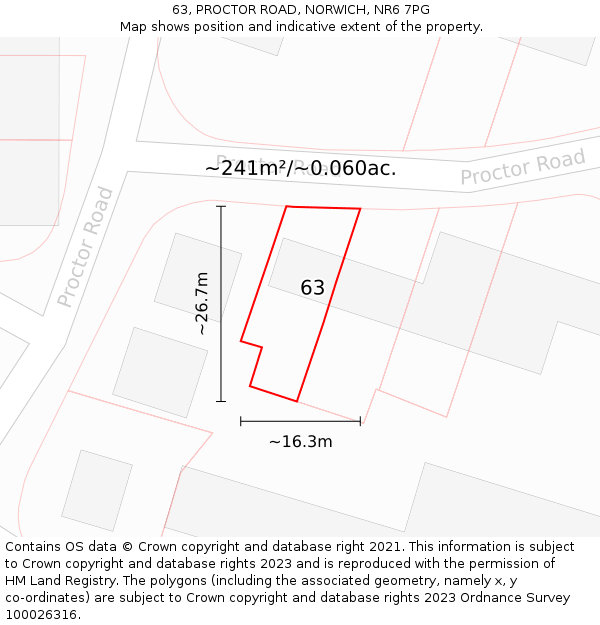 63, PROCTOR ROAD, NORWICH, NR6 7PG: Plot and title map