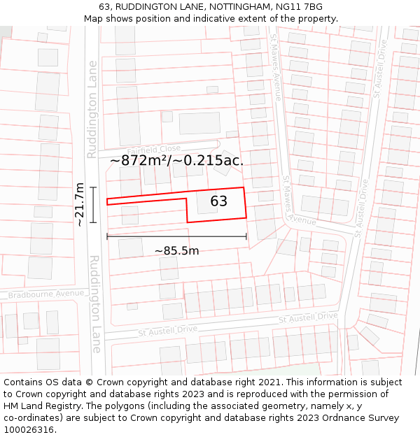 63, RUDDINGTON LANE, NOTTINGHAM, NG11 7BG: Plot and title map