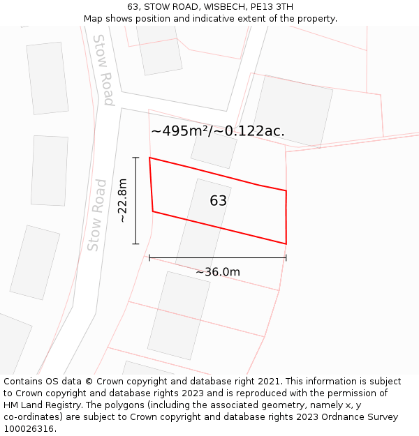 63, STOW ROAD, WISBECH, PE13 3TH: Plot and title map