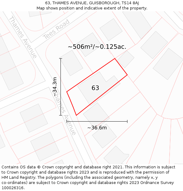 63, THAMES AVENUE, GUISBOROUGH, TS14 8AJ: Plot and title map