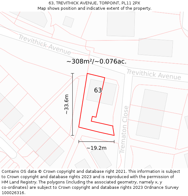 63, TREVITHICK AVENUE, TORPOINT, PL11 2PX: Plot and title map