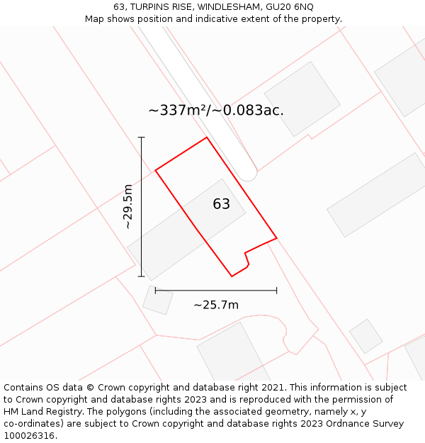 63, TURPINS RISE, WINDLESHAM, GU20 6NQ: Plot and title map