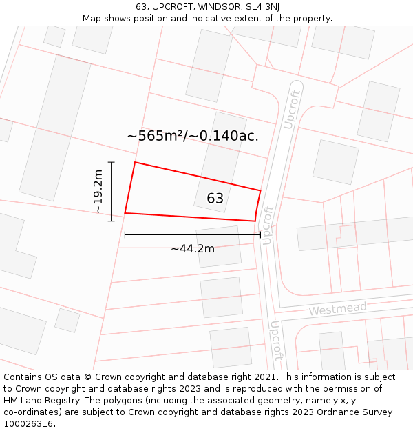 63, UPCROFT, WINDSOR, SL4 3NJ: Plot and title map