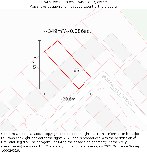 63, WENTWORTH GROVE, WINSFORD, CW7 2LJ: Plot and title map