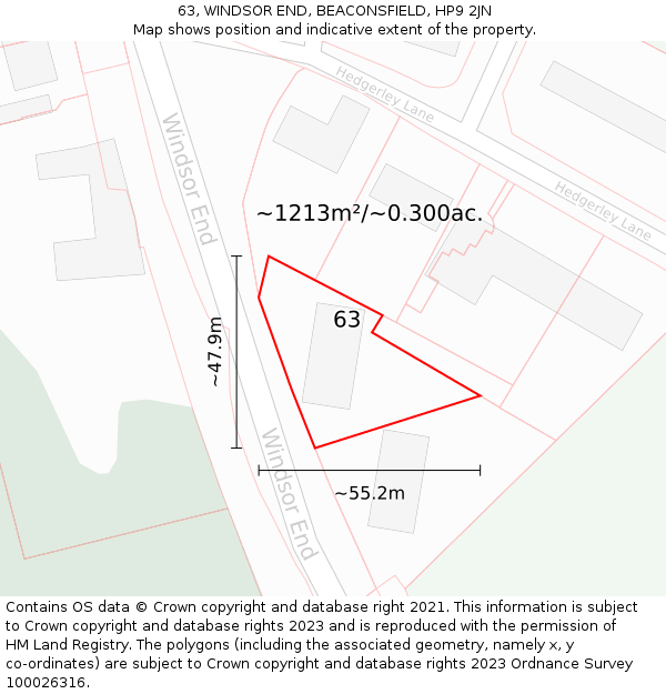 63, WINDSOR END, BEACONSFIELD, HP9 2JN: Plot and title map