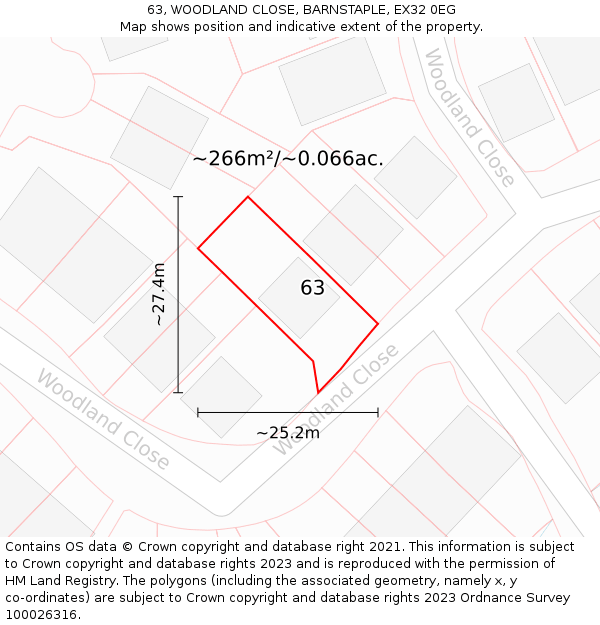 63, WOODLAND CLOSE, BARNSTAPLE, EX32 0EG: Plot and title map