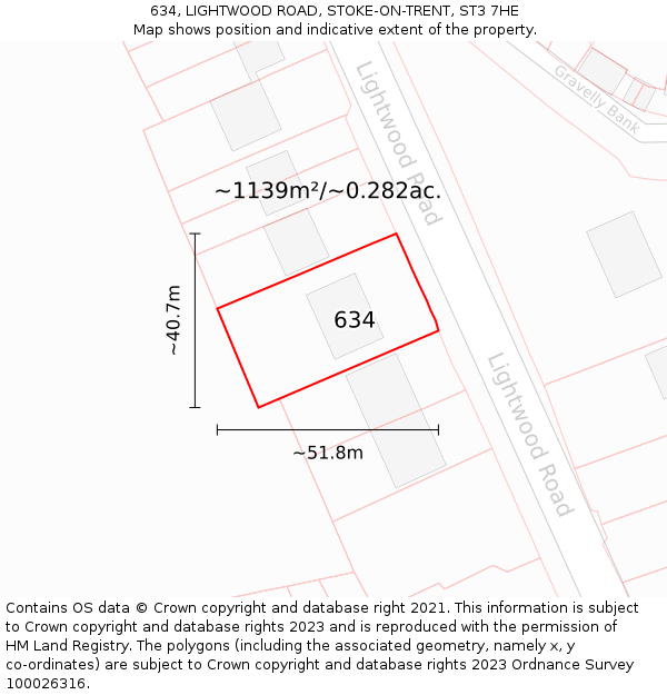 634, LIGHTWOOD ROAD, STOKE-ON-TRENT, ST3 7HE: Plot and title map