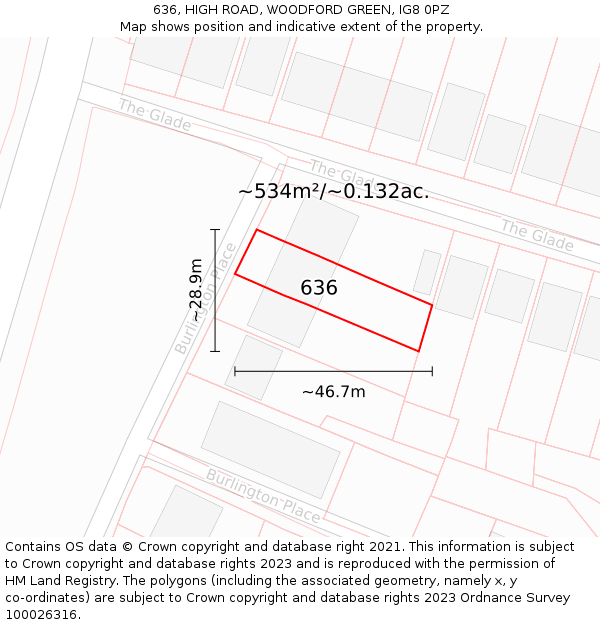 636, HIGH ROAD, WOODFORD GREEN, IG8 0PZ: Plot and title map
