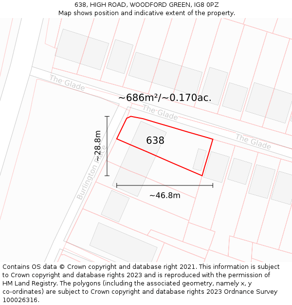 638, HIGH ROAD, WOODFORD GREEN, IG8 0PZ: Plot and title map