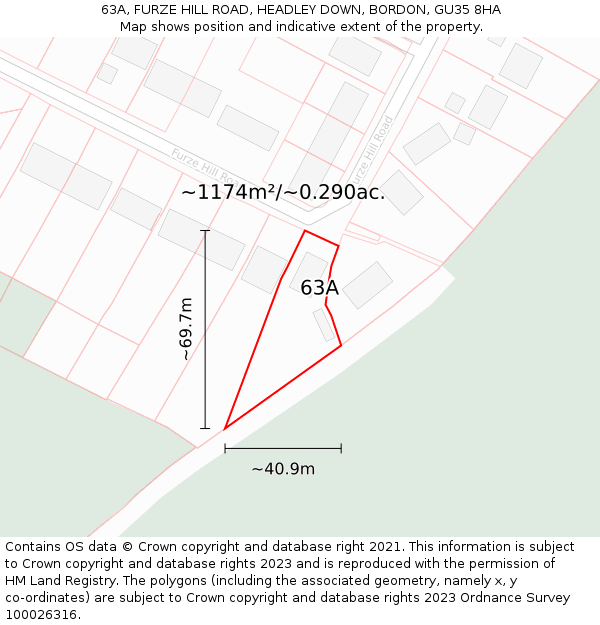 63A, FURZE HILL ROAD, HEADLEY DOWN, BORDON, GU35 8HA: Plot and title map