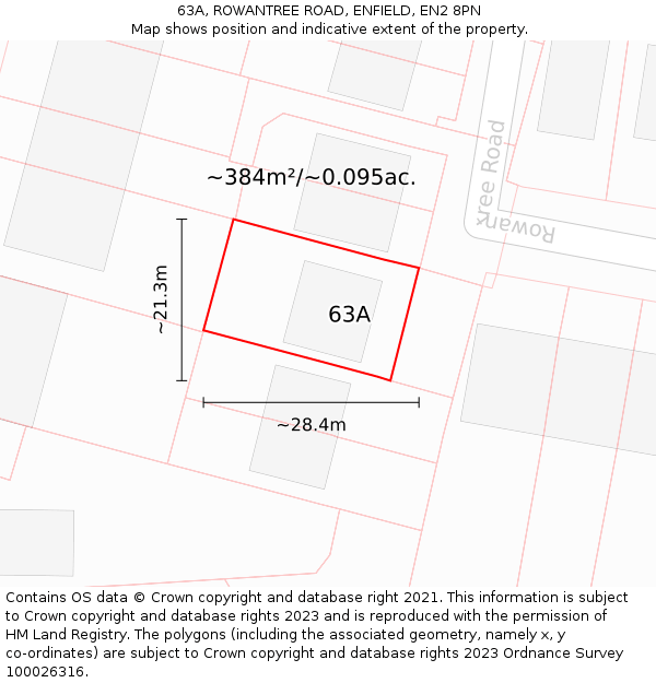 63A, ROWANTREE ROAD, ENFIELD, EN2 8PN: Plot and title map