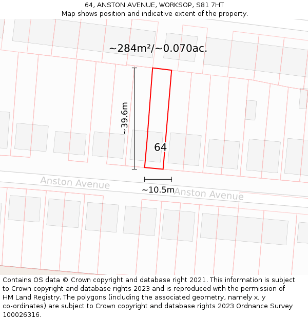 64, ANSTON AVENUE, WORKSOP, S81 7HT: Plot and title map