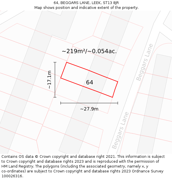 64, BEGGARS LANE, LEEK, ST13 8JR: Plot and title map