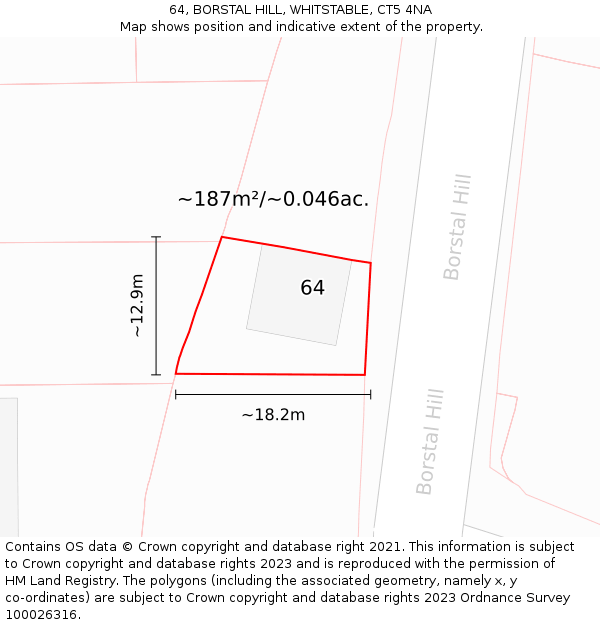 64, BORSTAL HILL, WHITSTABLE, CT5 4NA: Plot and title map