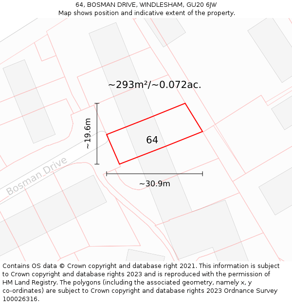 64, BOSMAN DRIVE, WINDLESHAM, GU20 6JW: Plot and title map