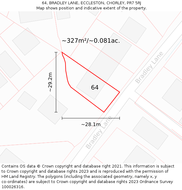 64, BRADLEY LANE, ECCLESTON, CHORLEY, PR7 5RJ: Plot and title map