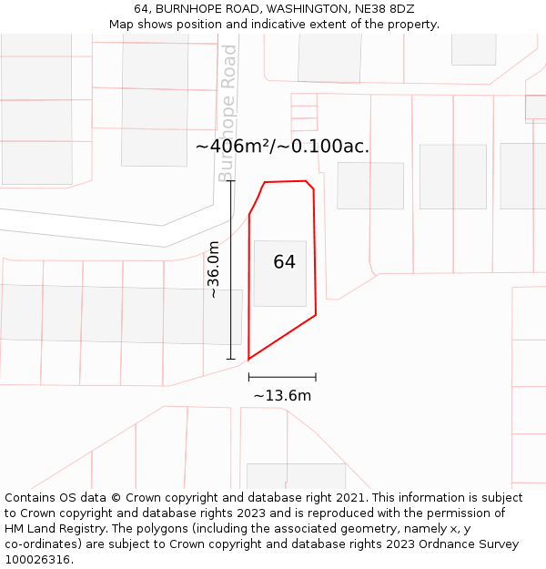 64, BURNHOPE ROAD, WASHINGTON, NE38 8DZ: Plot and title map