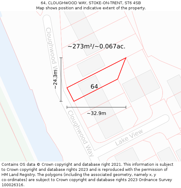 64, CLOUGHWOOD WAY, STOKE-ON-TRENT, ST6 4SB: Plot and title map