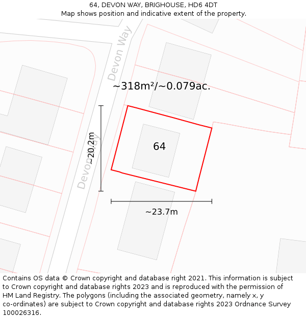 64, DEVON WAY, BRIGHOUSE, HD6 4DT: Plot and title map