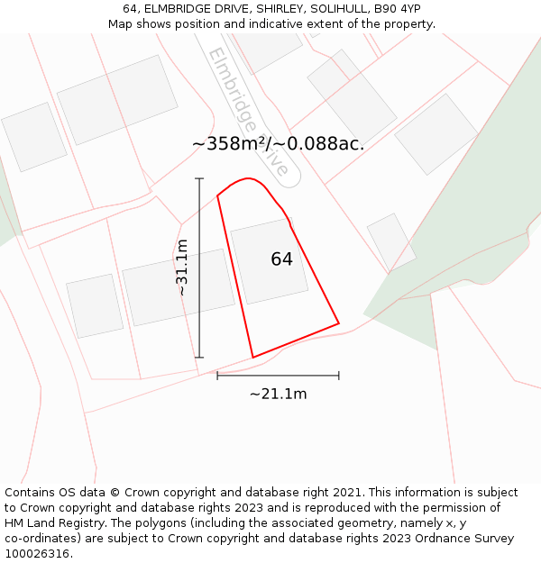 64, ELMBRIDGE DRIVE, SHIRLEY, SOLIHULL, B90 4YP: Plot and title map